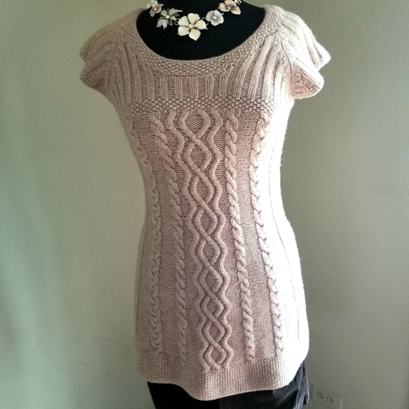 Kokun Sweaters - Kokun Cashmere Blend Cap Sleeve Cabled Sweater